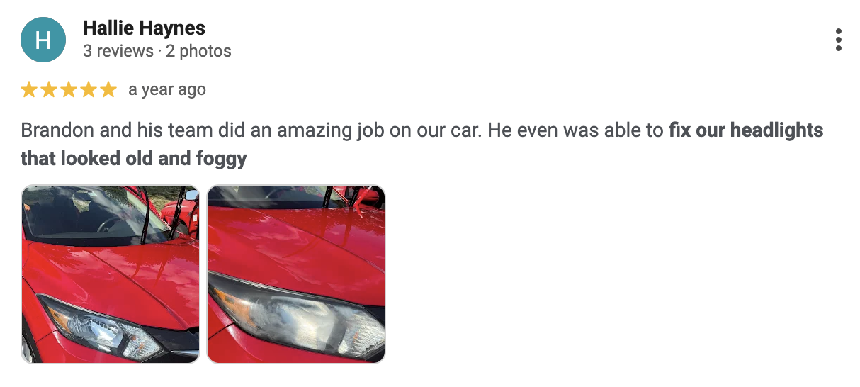 Hallie Haynes 5-star Google review with photos - a year ago