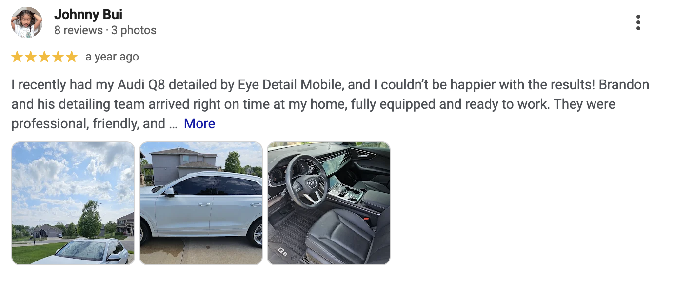 Johnny Bui 5-star Google review with photos - a year ago