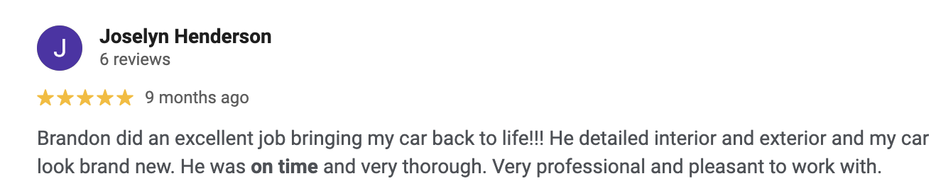 Joselyn Henderson 5-star Google review - 9 months ago